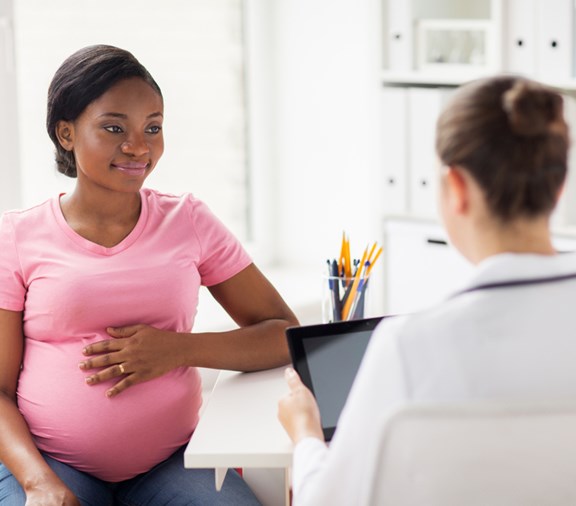 Pregnant woman at prenatal appointment